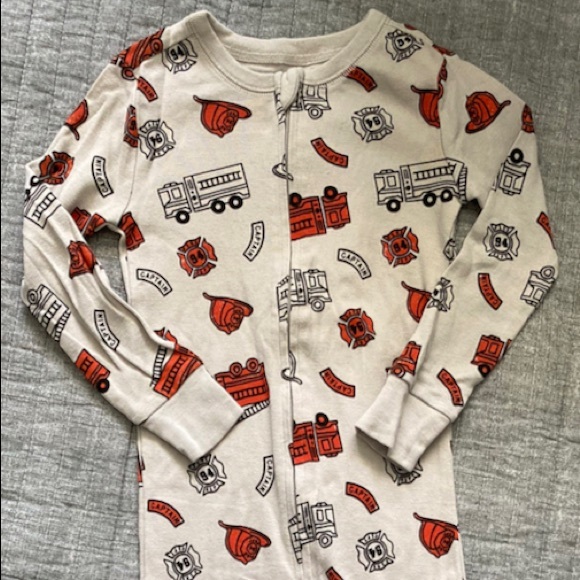NWOT Old Navy unisex one-piece pajamas with zipper. Fire engine theme. - Picture 2 of 3